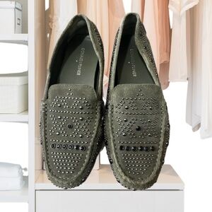 Donald J Pliner Suede Studded Loafers, Women’s Size 7.5M, Olive Green